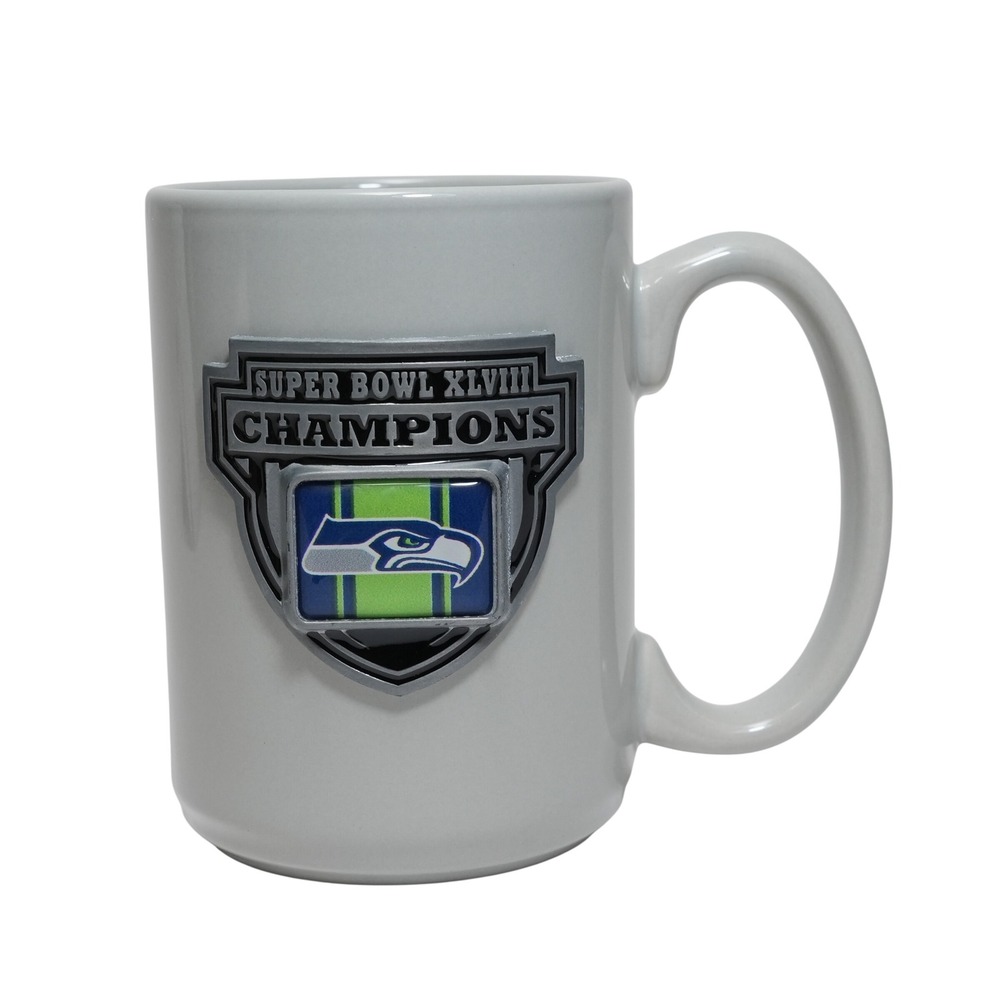 Seattle Seahawks Super‎ Bowl XLVIII Champions Mug Gray 3D Logo NFL Cup